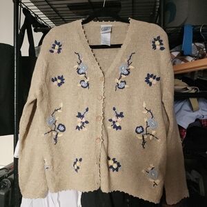 Laura Ashley Vintage Floral Embroidered Wool Blend Cardigan, Medium